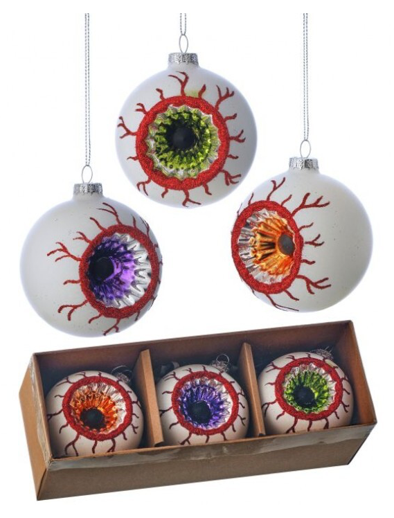 3" Glass Halloween Eyeball Ornaments (Box of 3)