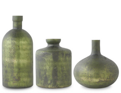 Antique Olive Green Matte Glass Bottle Vases (Sold Separately)