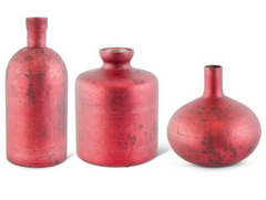 Antique Red Matte Glass Bottle Vases (Sold Separately)